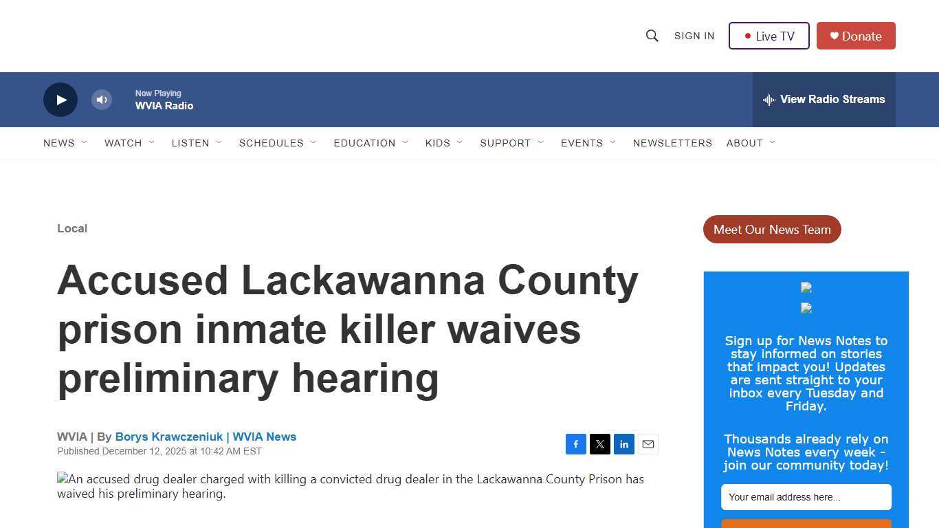 Accused Lackawanna County prison inmate killer waives preliminary hearing