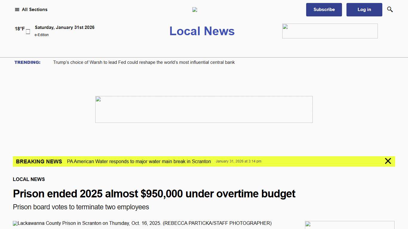 Prison ended 2025 almost $950,000 under overtime budget